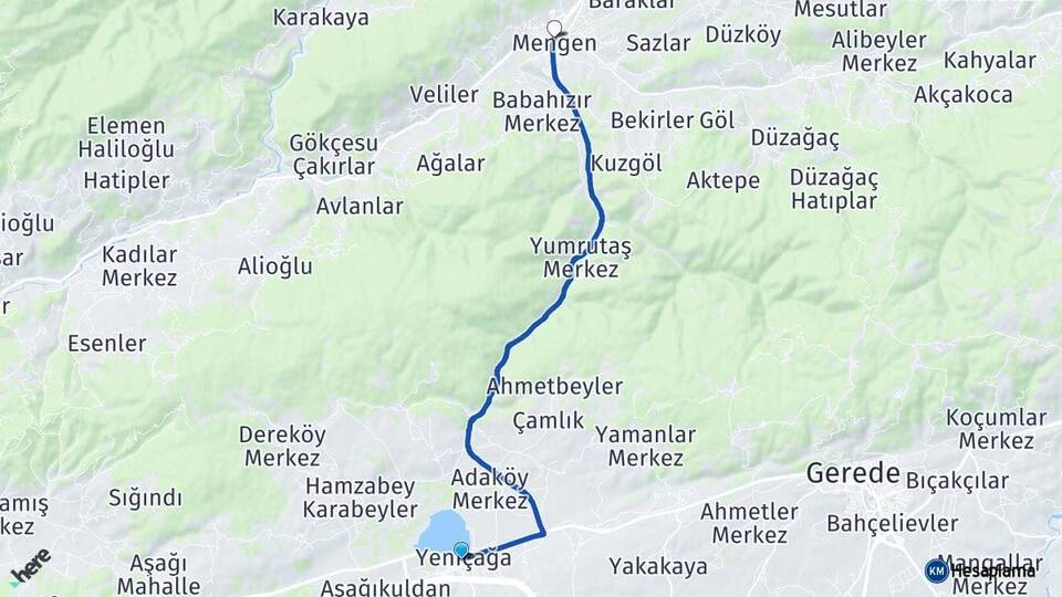 Bolu Yeniçağa Mengen Arası Kaç Km - Yol Haritası