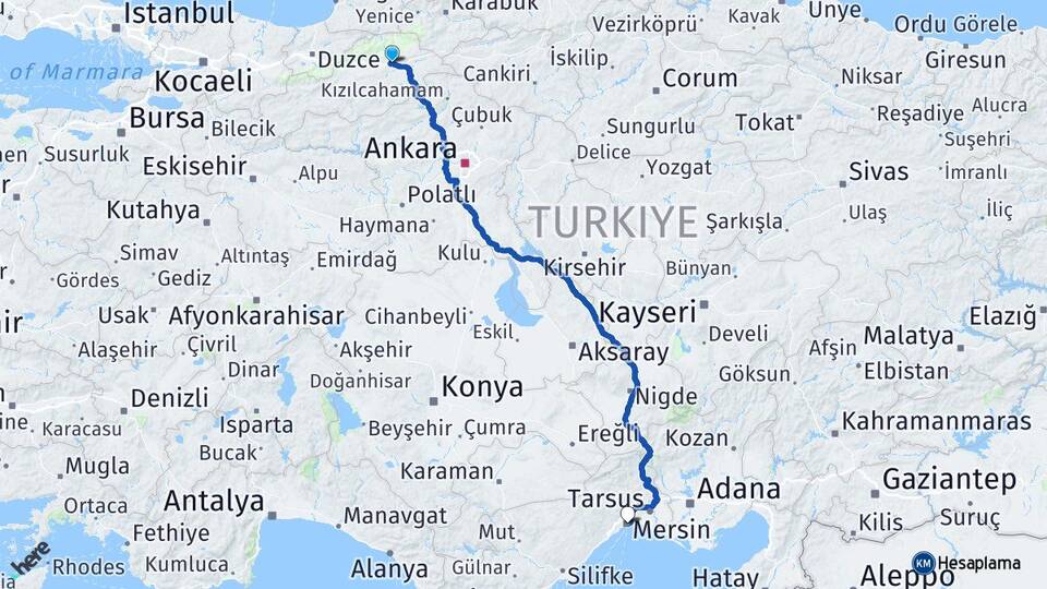 Bolu Yeniçağa Mersin Arası Kaç Km - Yol Haritası