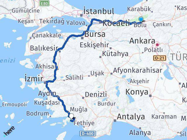 Bolu Yeniçağa Muğla Arası Kaç Km - Yol Haritası