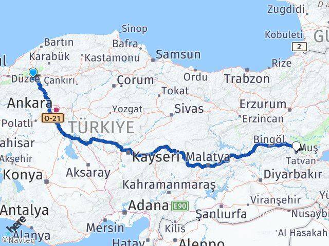 Bolu Yeniçağa Muş Arası Kaç Km - Yol Haritası