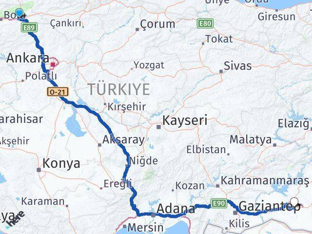 Bolu Yeniçağa Şanlıurfa Arası Kaç Km - Yol Haritası