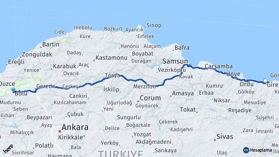 Bolu Yenigüney Arası Kaç Km - Yol Haritası