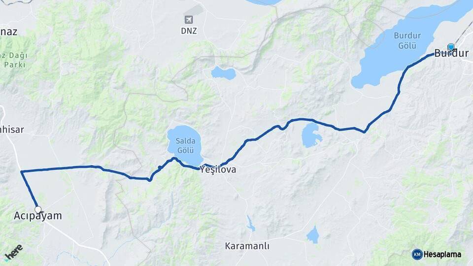 Burdur Acıpayam Denizli Arası Kaç Km - Yol Haritası