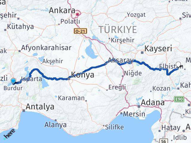 Burdur Afşin Kahramanmaraş Arası Kaç Km - Yol Haritası