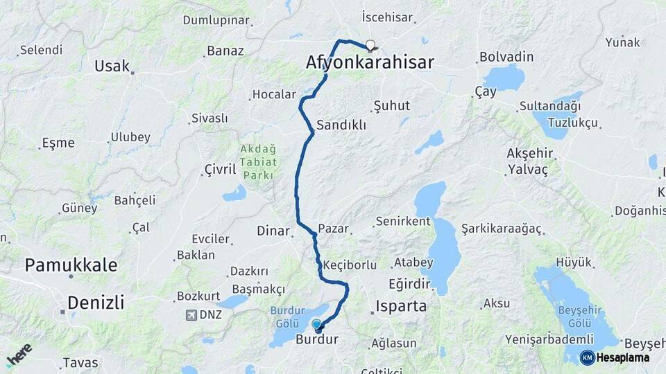 Burdur Afyonkarahisar Arası Kaç Km - Yol Haritası