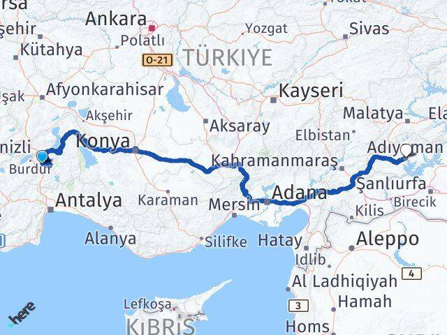 Burdur Ağlasun Adıyaman Arası Kaç Km - Yol Haritası