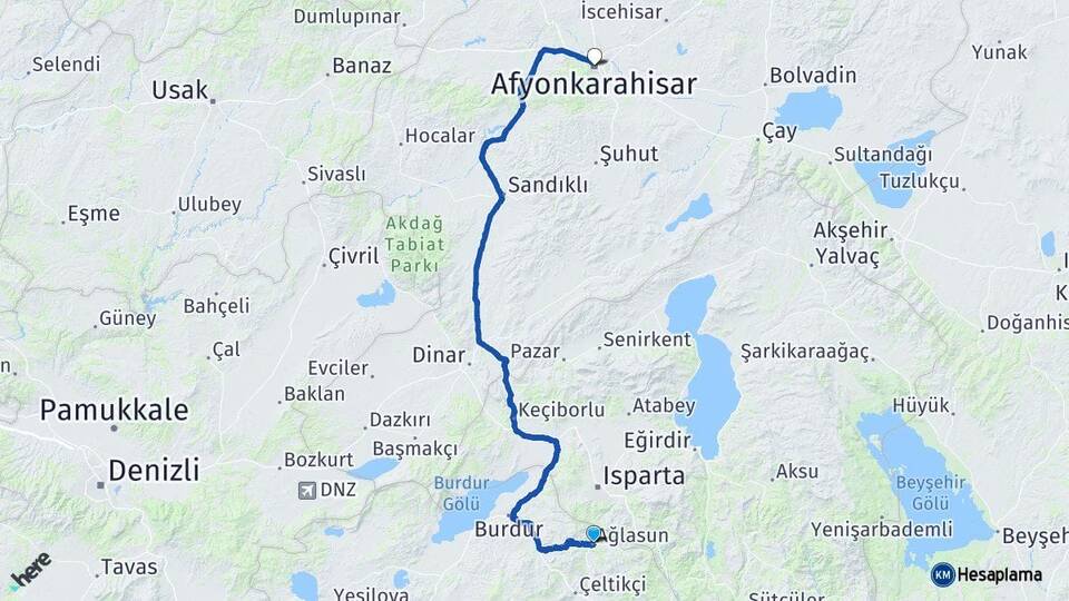 Burdur Ağlasun Afyonkarahisar Arası Kaç Km - Yol Haritası