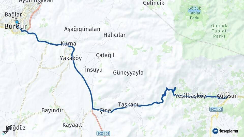 Burdur Ağlasun Arası Kaç Km - Yol Haritası