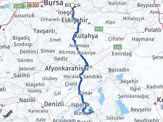 Burdur Ağlasun Bilecik Arası Kaç Km - Yol Haritası