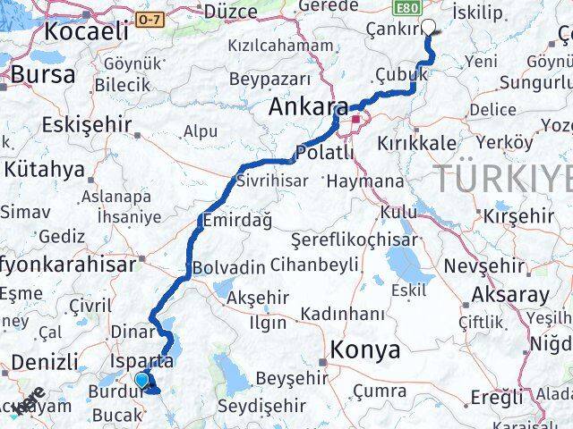 Burdur Ağlasun Çankırı Arası Kaç Km - Yol Haritası
