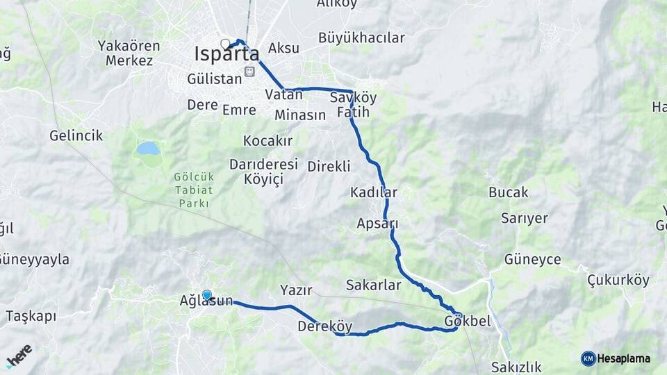 Burdur Ağlasun Isparta Arası Kaç Km - Yol Haritası
