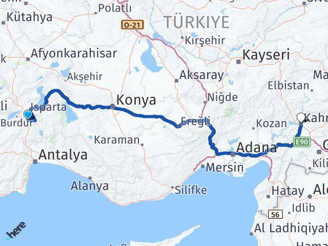 Burdur Ağlasun Kahramanmaraş Arası Kaç Km - Yol Haritası