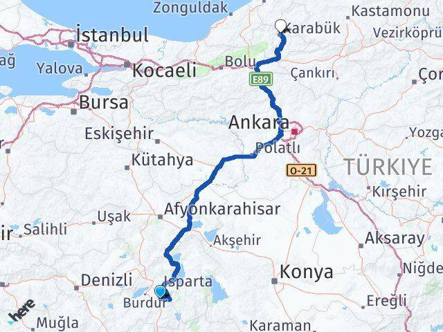 Burdur Ağlasun Karabük Arası Kaç Km - Yol Haritası