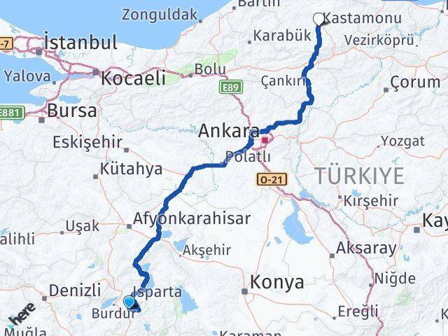 Burdur Ağlasun Kastamonu Arası Kaç Km - Yol Haritası