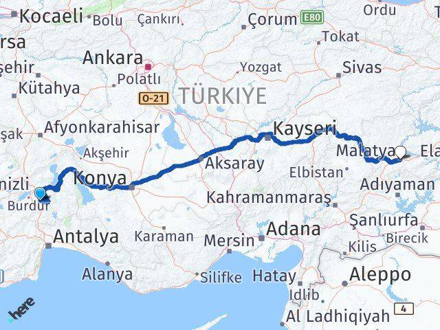 Burdur Ağlasun Malatya Arası Kaç Km - Yol Haritası