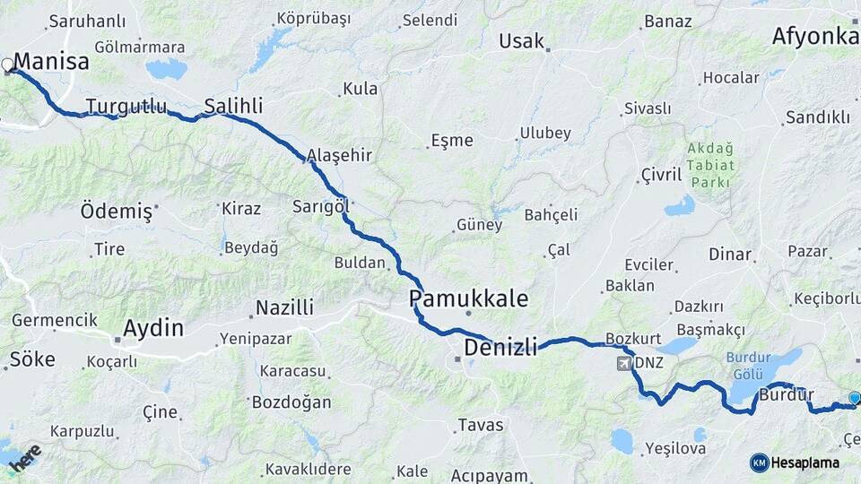 Burdur Ağlasun Manisa Arası Kaç Km - Yol Haritası