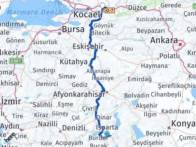 Burdur Ağlasun Sakarya Arası Kaç Km - Yol Haritası