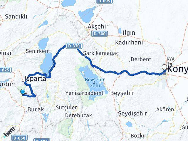 Burdur Ağlasun Selçuklu Konya Arası Kaç Km - Yol Haritası