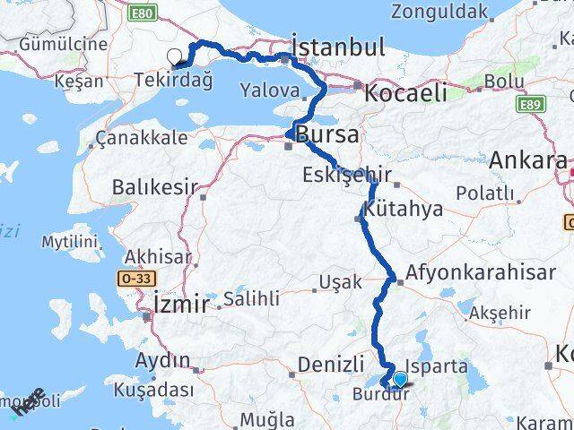 Burdur Ağlasun Tekirdağ Arası Kaç Km - Yol Haritası