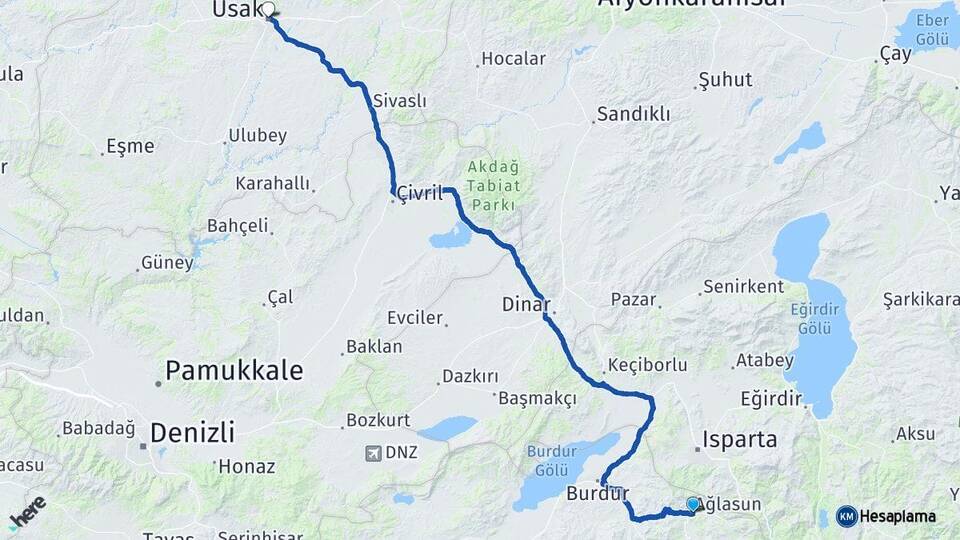 Burdur Ağlasun Uşak Arası Kaç Km - Yol Haritası