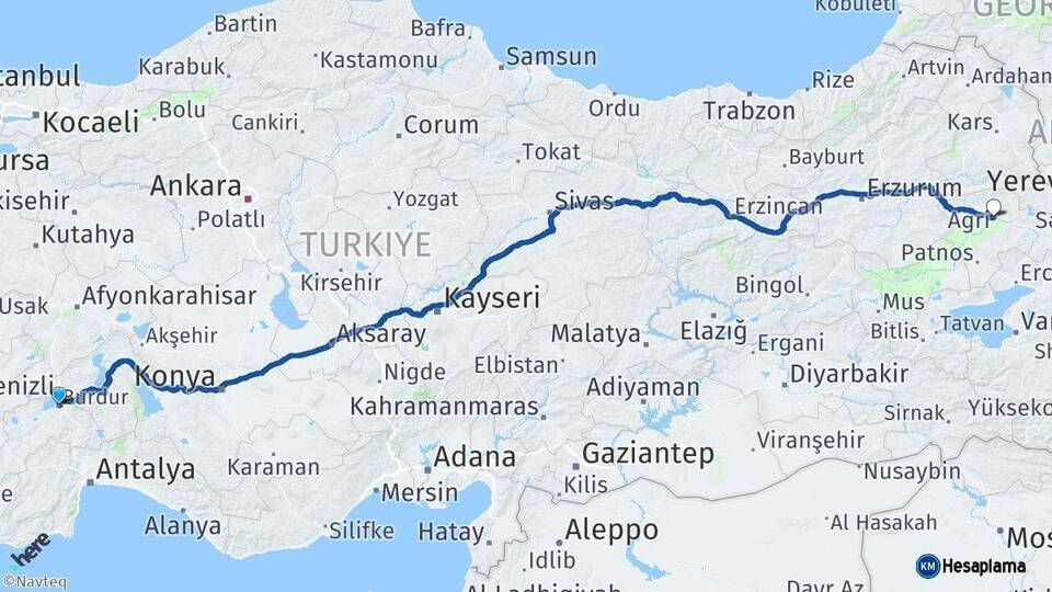 Burdur Ağrı Arası Kaç Km - Yol Haritası