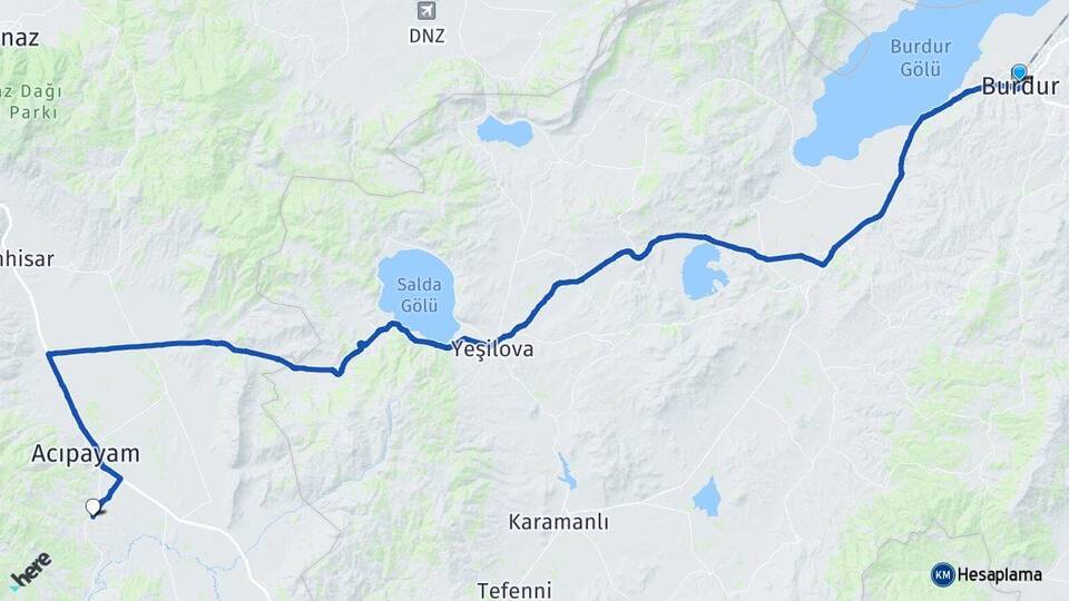 Burdur Akalan Acıpayam Denizli Arası Kaç Km - Yol Haritası