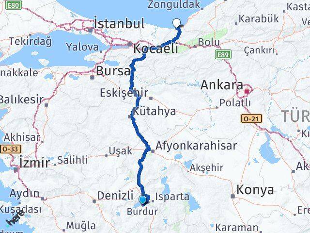Burdur Akçakoca Düzce Arası Kaç Km - Yol Haritası