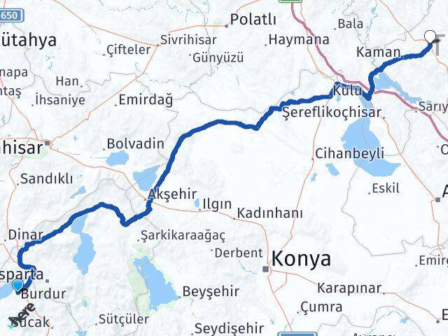 Burdur Akpınar Kırşehir Arası Kaç Km - Yol Haritası