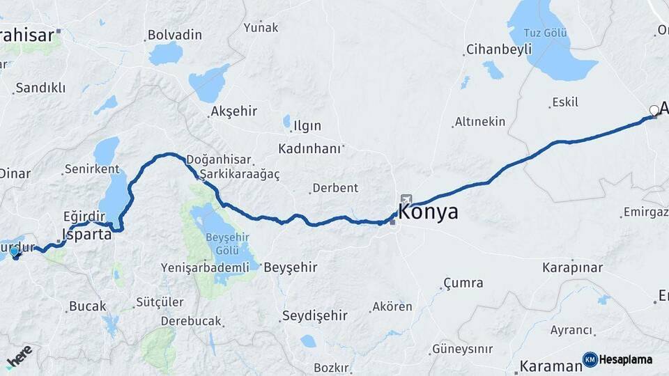Burdur Aksaray Arası Kaç Km - Yol Haritası