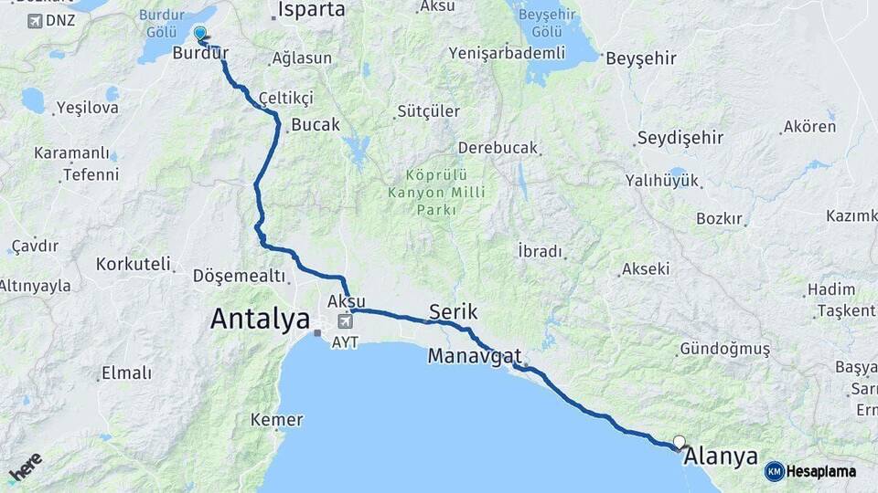 Burdur Alanya Antalya Arası Kaç Km - Yol Haritası
