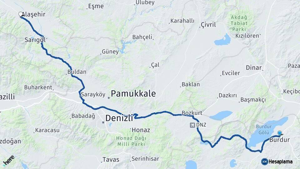 Burdur Alaşehir Manisa Arası Kaç Km - Yol Haritası
