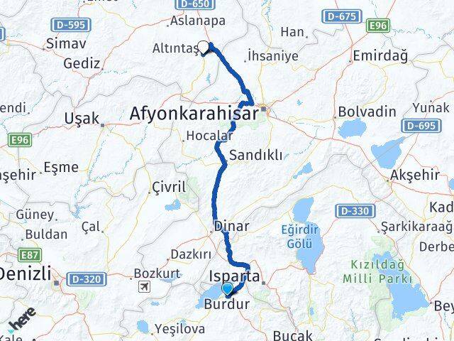 Burdur Altıntaş Kütahya Arası Kaç Km - Yol Haritası
