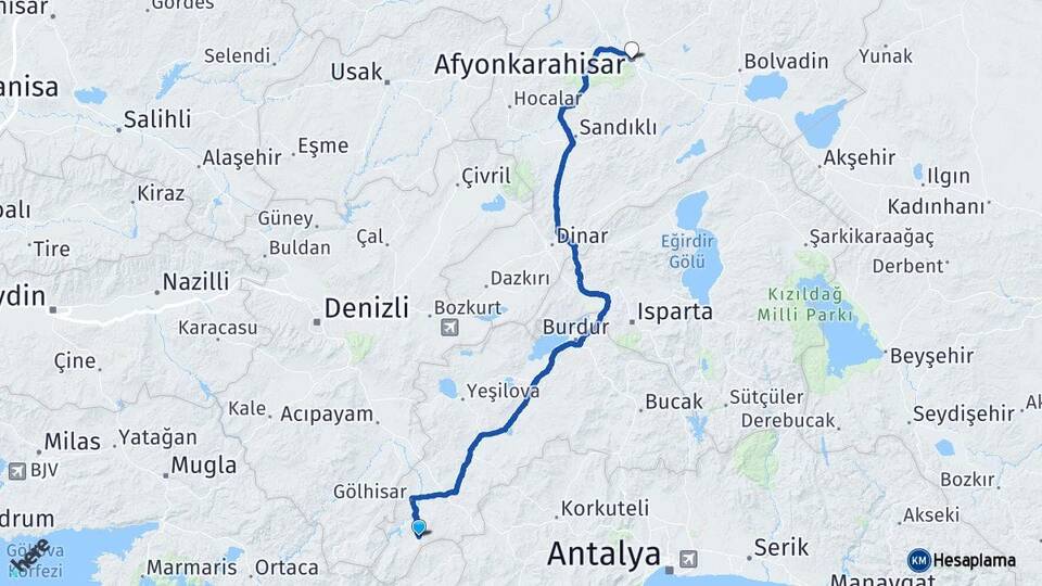 Burdur Altınyayla Afyonkarahisar Arası Kaç Km - Yol Haritası
