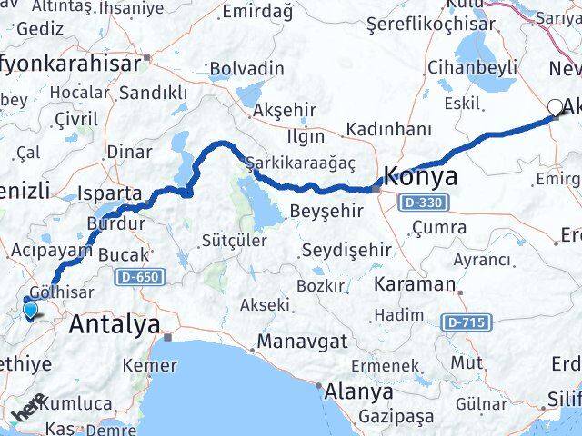 Burdur Altınyayla Aksaray Arası Kaç Km - Yol Haritası