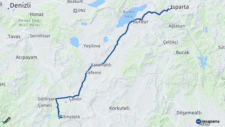 Burdur Altınyayla Isparta Arası Kaç Km - Yol Haritası