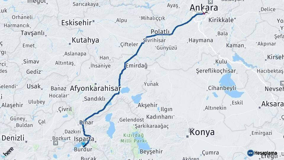 Burdur Ankara Arası Kaç Km - Yol Haritası