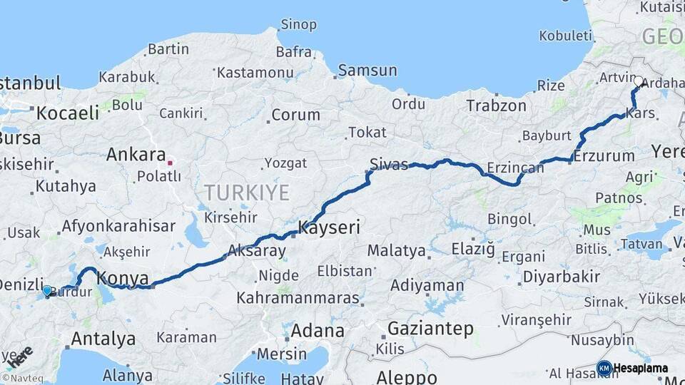 Burdur Ardahan Arası Kaç Km - Yol Haritası