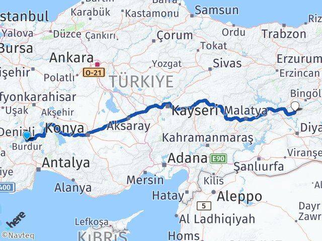 Burdur Arıcak Elazığ Arası Kaç Km - Yol Haritası