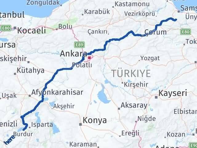 Burdur Asarcık Samsun Arası Kaç Km - Yol Haritası