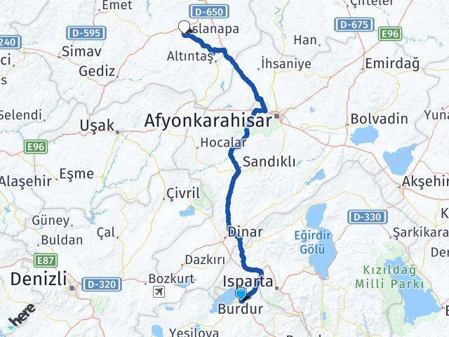 Burdur Aslanapa Kütahya Arası Kaç Km - Yol Haritası