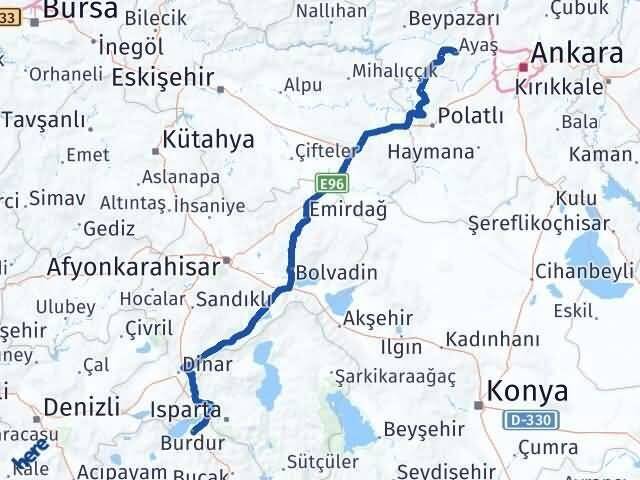 Burdur Ayaş Ankara Arası Kaç Km - Yol Haritası