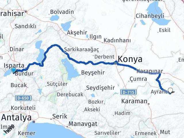 Burdur Ayrancı Karaman Arası Kaç Km - Yol Haritası