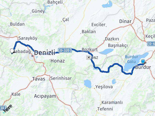 Burdur Babadağ Denizli Arası Kaç Km - Yol Haritası