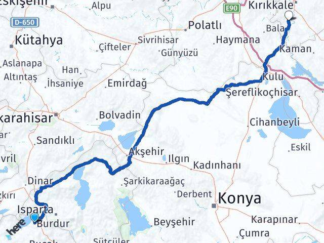 Burdur Bahşili Kırıkkale Arası Kaç Km - Yol Haritası