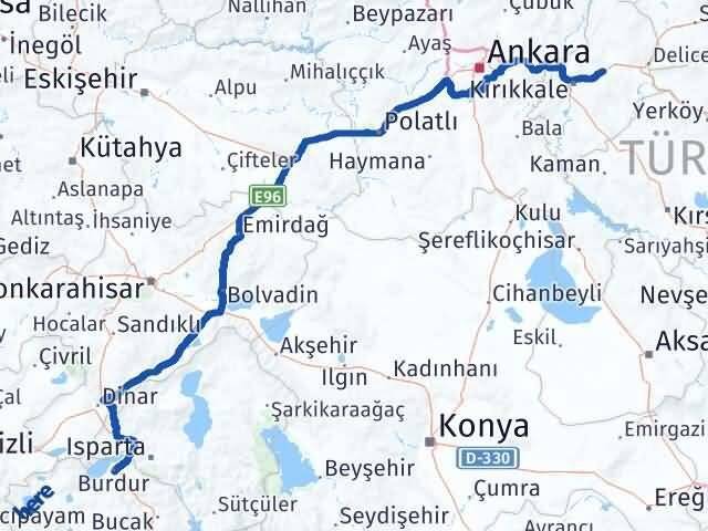 Burdur Balışeyh Kırıkkale Arası Kaç Km - Yol Haritası