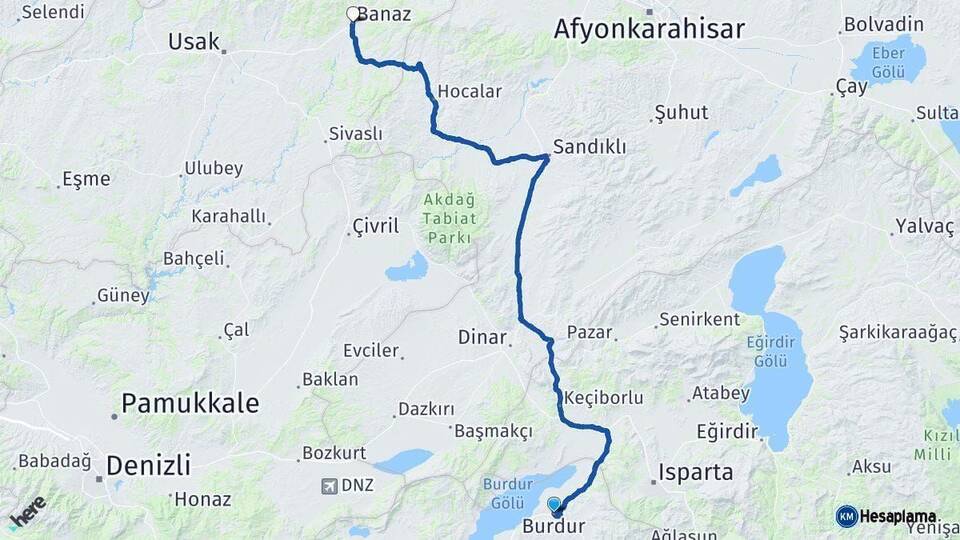 Burdur Banaz Uşak Arası Kaç Km - Yol Haritası