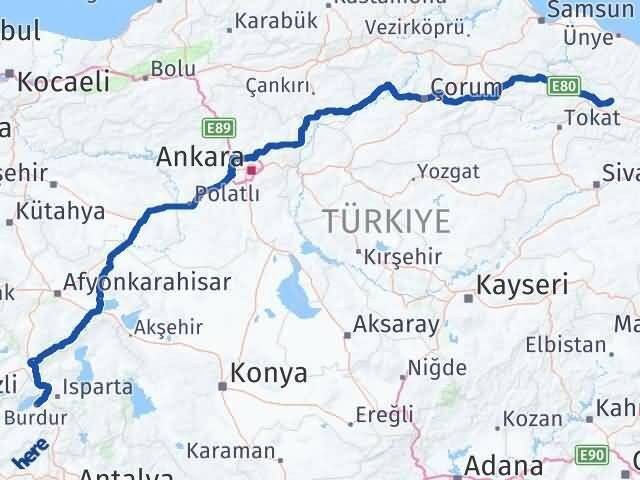 Burdur Başçiftlik Tokat Arası Kaç Km - Yol Haritası
