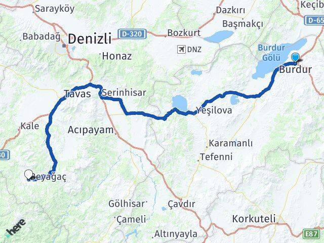 Burdur Beyağaç Denizli Arası Kaç Km - Yol Haritası