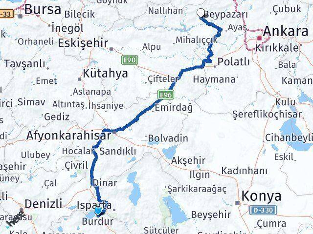 Burdur Beypazarı Ankara Arası Kaç Km - Yol Haritası