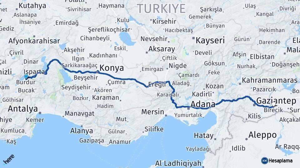 Burdur Birecik Şanlıurfa Arası Kaç Km - Yol Haritası